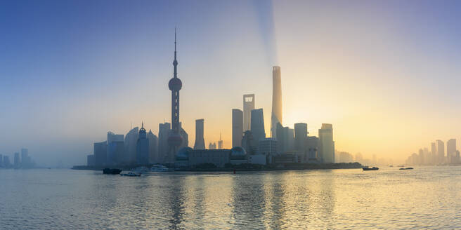 Skyline of Pudong at sunrise, Shanghai, China, Asia - RHPLF16305