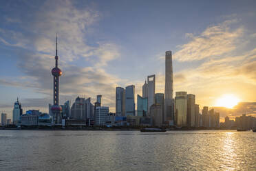 Skyline of Pudong at sunrise, Shanghai, China, Asia - RHPLF16308