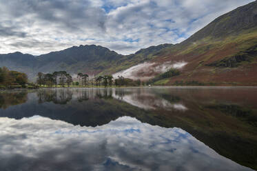 Buttermere reflections in the lake, Lake District National Park, UNESCO World Heritage Site, Cumbria, England, United Kingdom, Europe - RHPLF16881