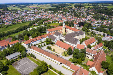 Germany, Baden-Wurttemberg, Ochsenhausen, Aerial view of Ochsenhausen Abbey in summer - AMF08315