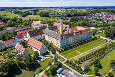 Germany, Baden-Wurttemberg, Ochsenhausen, Aerial view of Ochsenhausen Abbey in summer - AMF08316