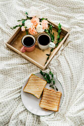 Morning coffee in bed on a tray - CAVF87689
