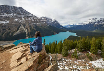 Girl Enjoying The View On A Hike At Peyto Lake, Banff National Park - CAVF87794