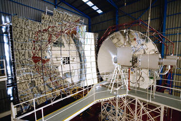 Various modern technology and solar panels installed inside metal shed on solar plant - ADSF07442