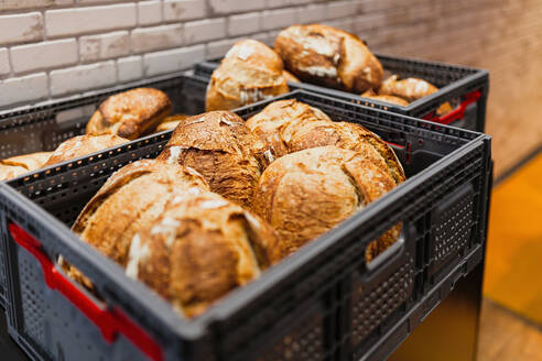 Close-up of baked bread in container - MRRF00194