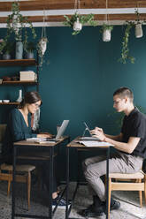 Junger Mann und Frau arbeiten zu Hause am Schreibtisch - ALBF01321