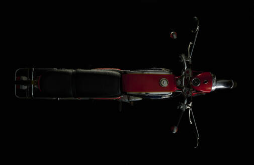 Top view of vintage motorcycle with black background (Zuendapp KS 125 Sport) - SRSF00662