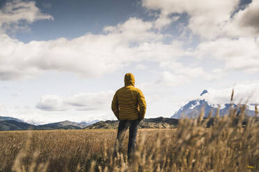 Mann stehend im Torres Del Paine Nationalpark, Chile, Patagonien, Südamerika - UUF20815