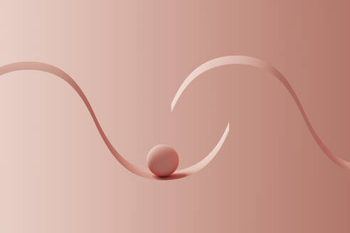 Three dimensional render of orange sphere rolling down orange ribbon - DRBF00198