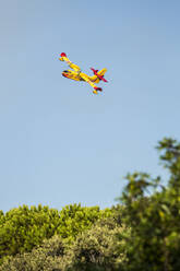 Aerial fire fighting aircraft coming down to pick up water, Corsica, France - DHEF00238