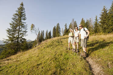 Three friends hiking in the mountains, Achenkirch, Austria - DHEF00315
