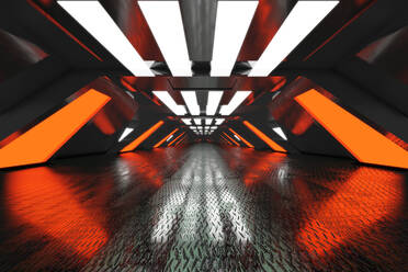 Three dimensional render of futuristic corridor with metal flooring - SPCF00855