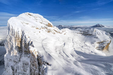 Monte Pelmo after a snowfall, aerial view, Dolomites, Belluno province, Veneto, Italy, Europe - RHPLF17426