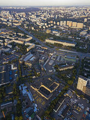 Russia, Moscow Oblast, Moscow, Aerial view of residential area at dusk - KNTF05249