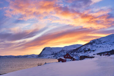 Cabins at sunset, Finnmark, Norway - LOMF01195