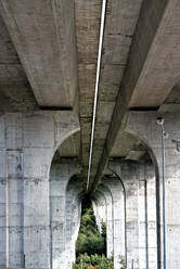 Perspektivische Ansicht der schäbigen Steinbögen unter der Brücke des Viadukts - ADSF12874