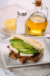 Delicious Arepa stuffed with avocado, cheese and meat - ADSF13170