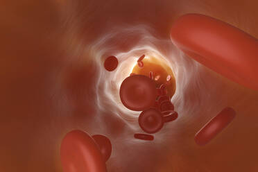 Three dimensional render of red blood cells flowing through vein - SPCF00931