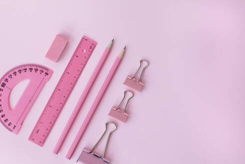 Studio shot of pink school supplies - MOMF00914