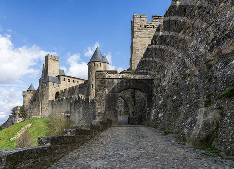 Carcassonne, Fortified stock town France Languedoc-Roussillon, of photo