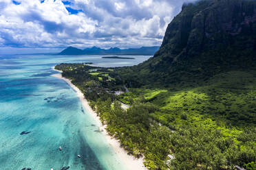 Mauritius, Helicopter view of Le Morne Brabant peninsula in summer - AMF08454