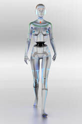 Female cyborg walking against white background - SPCF00936