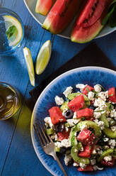 Wassermelonen-Feta-Gurken-Oliven-Sommersalat - CAIF29482