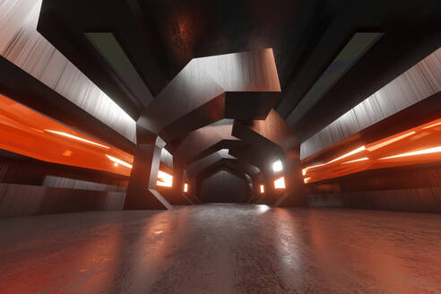 Dreidimensionales Rendering eines futuristischen Korridors in einem Raumschiff oder einer Raumstation - SPCF00960