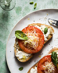 Tomato bruschetta with basil and cress - FLMF00293