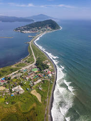 Russia, Primorsky Krai, Zarubino, Aerial view of coastal village - KNTF05327