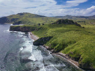 Aerial view of green coastal cliffs of Krabbe Peninsula - KNTF05354