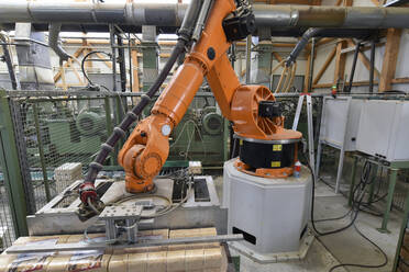 Roboterarm in einem modernen Holzlager - LYF01026