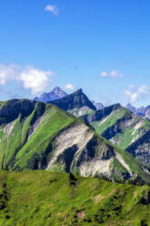 Österreich, Tirol, Blick auf die Gipfel der Tannheimer Berge im Sommer - THAF02864