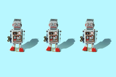 Studio shot of three vintage robot toys - GEMF04143