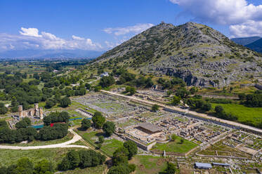 Aerial by drone of Philippi, UNESCO World Heritage Site, Macedonia, Greece, Europe - RHPLF17492