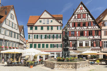 Straßencafés am Neptunbrunnen, Marktplatz, Tübingen, Baden-Württemberg, Deutschland, Europa - RHPLF17535