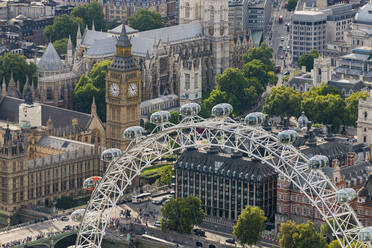 Das London Eye und Jubilee Gardens mit den Houses of Parliament in der Ferne, London, England, Vereinigtes Königreich, Europa - RHPLF17732