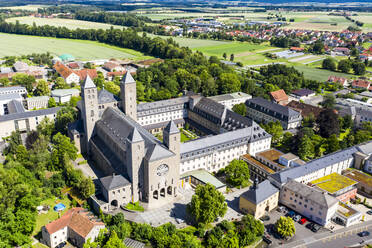 Aerial view of Munsterschwarzach Abbey during sunny day at Schwarzach, Bavaria, Germany - AMF08492