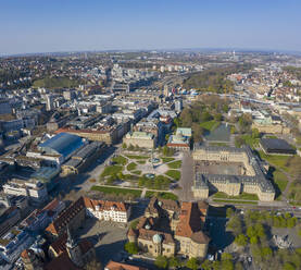 Aerial view sunny Stuttgart cityscape, Baden-Wuerttemberg, Germany - FSIF05140