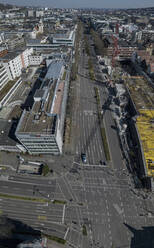 Aerial view sunny city streets, Stuttgart, Baden-Wuerttemberg, Germany - FSIF05148