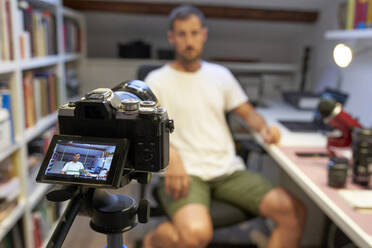 Male influencer video recording from home - VEGF02959