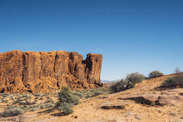 Felsformationen vor blauem Himmel im Valley of Fire State Park, Nevada, USA - DGOF01539