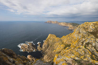 Scenic view of rock formation by sea against sky, Cíes Islands, Vigo, Pontevedra Province, Galicia, Spain - RSGF00292