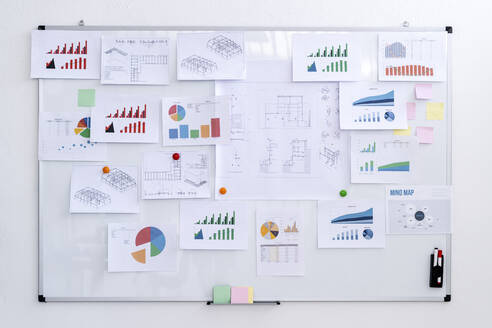 Verschiedene Diagramme auf dem Whiteboard am kreativen Arbeitsplatz - GIOF09004