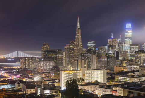 Glowing building exterior of city at San Francisco, California, USA - AHF00142