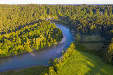 Drohnenansicht der Isar, die durch den Malerwinkel-Nationalwald fließt - SIEF10052