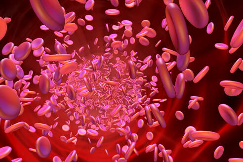 3D-Darstellung von Hämoglobin-Zellen, die im Blutstrom schwimmen - SPCF01011