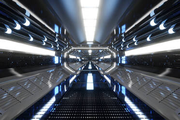 3D gerenderte Illustration eines futuristischen Raumschiffkorridors - SPCF01019
