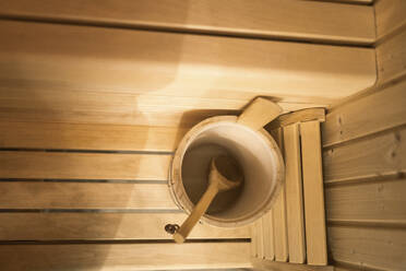 Bucket and wooden spoon in sauna - CHPF00687