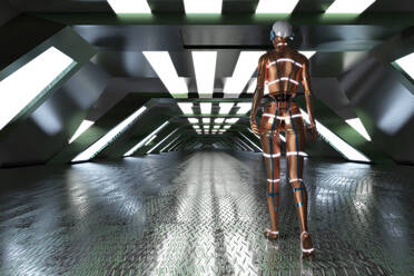 3D rendered Illustration, a female Cyborg in science fiction interior environment - SPCF01085